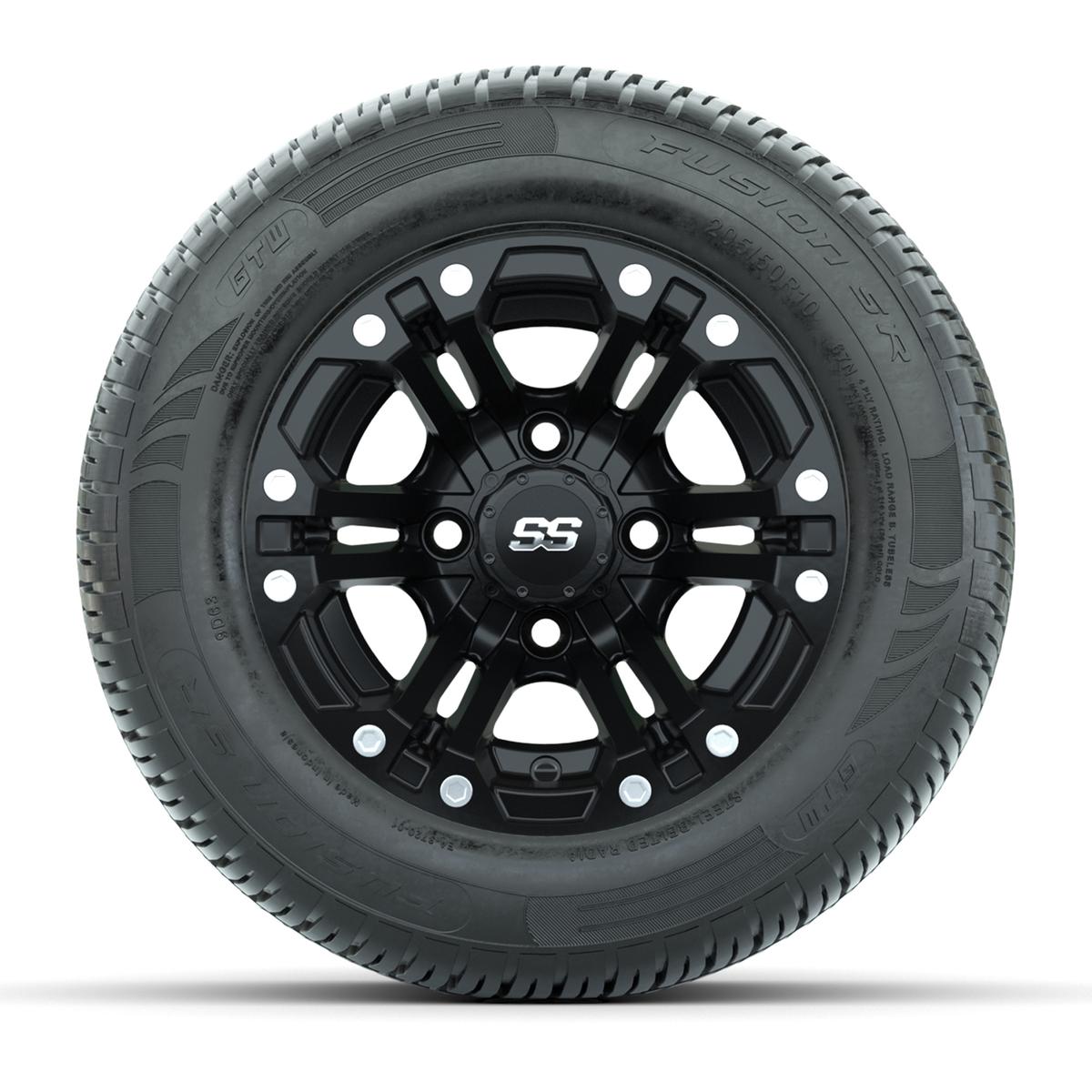 GTW Specter Matte Black 10 in Wheels with 205/50-R10 Fusion S/R Radial Steel Belt Street Tires – Full Set