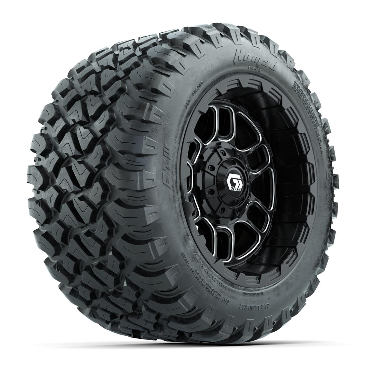 Set of (4) 12 in GTW® Titan Machined & Black Wheels with 22x11-R12 Nomad All-Terrain Tires