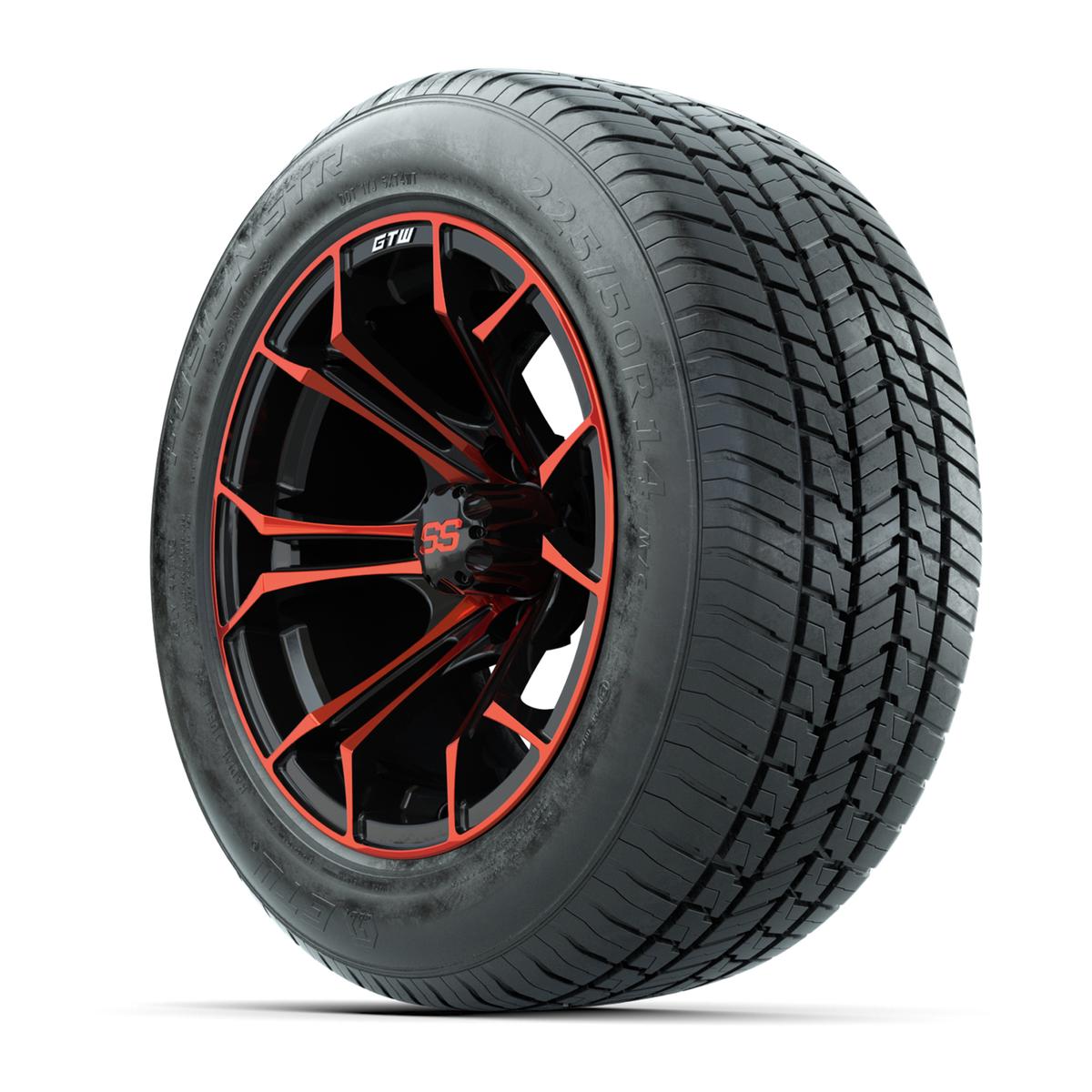 GTW&reg; Spyder Black and Red 14 in Wheels with 255/50-R14 Fusion STR DOT Approved Street Tires - Full Set