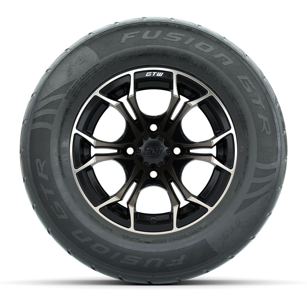 GTW&reg; Spyder Matte Black/Bronze 12 in Wheels with 255/55-R12 Fusion GTR Steel Belt Radial Street Tires – Full Set