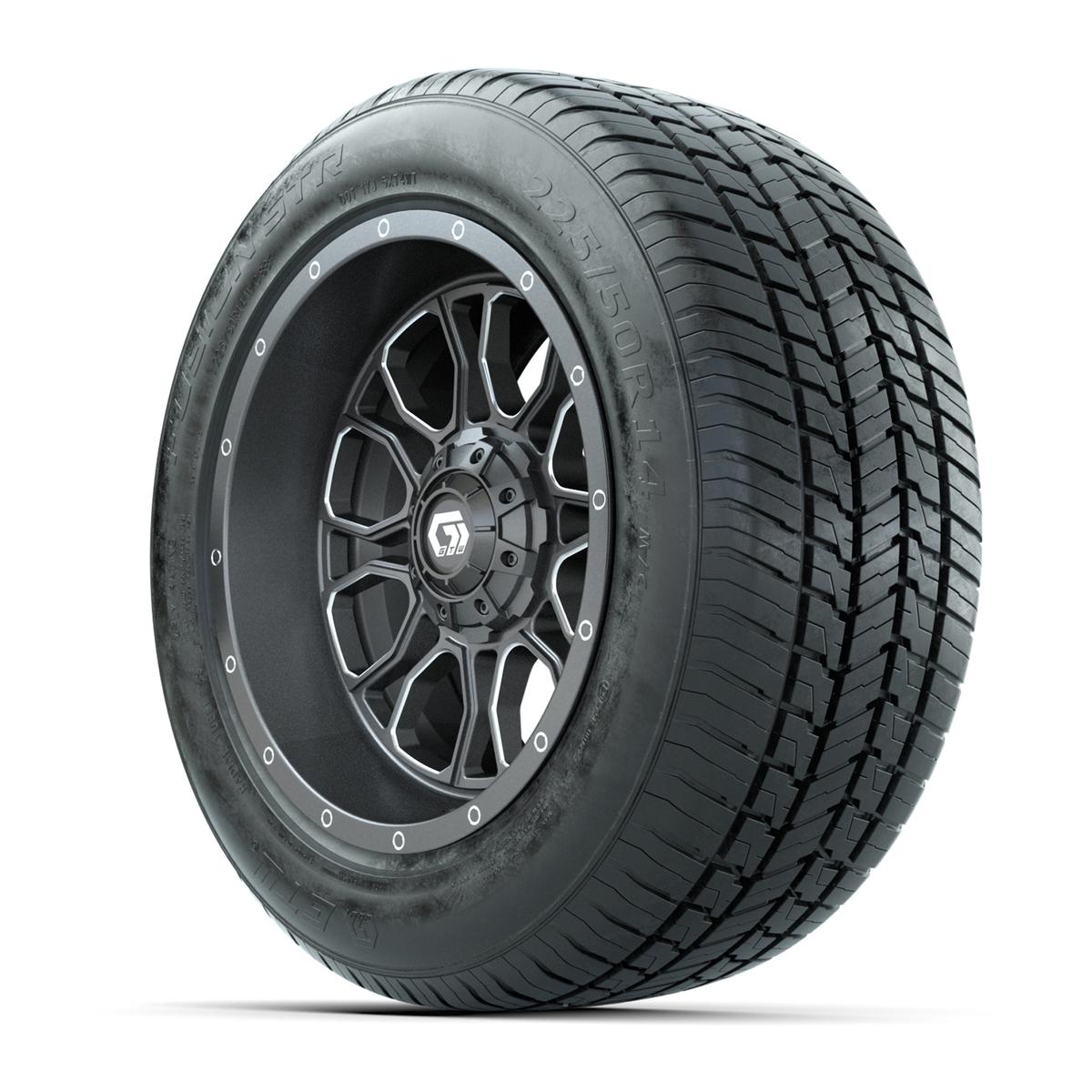GTW&reg; Volt Gunmetal and Machined 14 in Wheels with 255/50-R14 Fusion STR DOT Approved Street Tires - Full Set