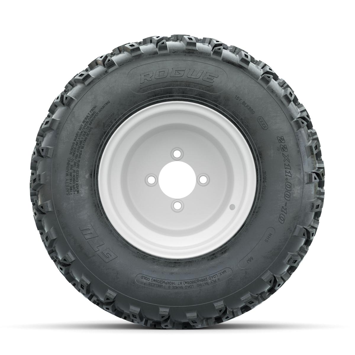GTW Steel White 3:5 Offset 10 in Wheels with 22x11.00-10 Rogue All Terrain Tires – Full Set