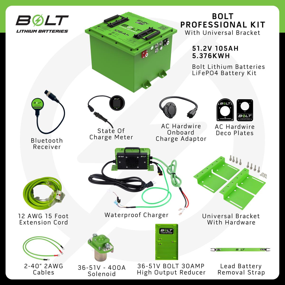 Bolt Energy Yamaha G19-G22, 51V 105AH Square Professional Battery Kit