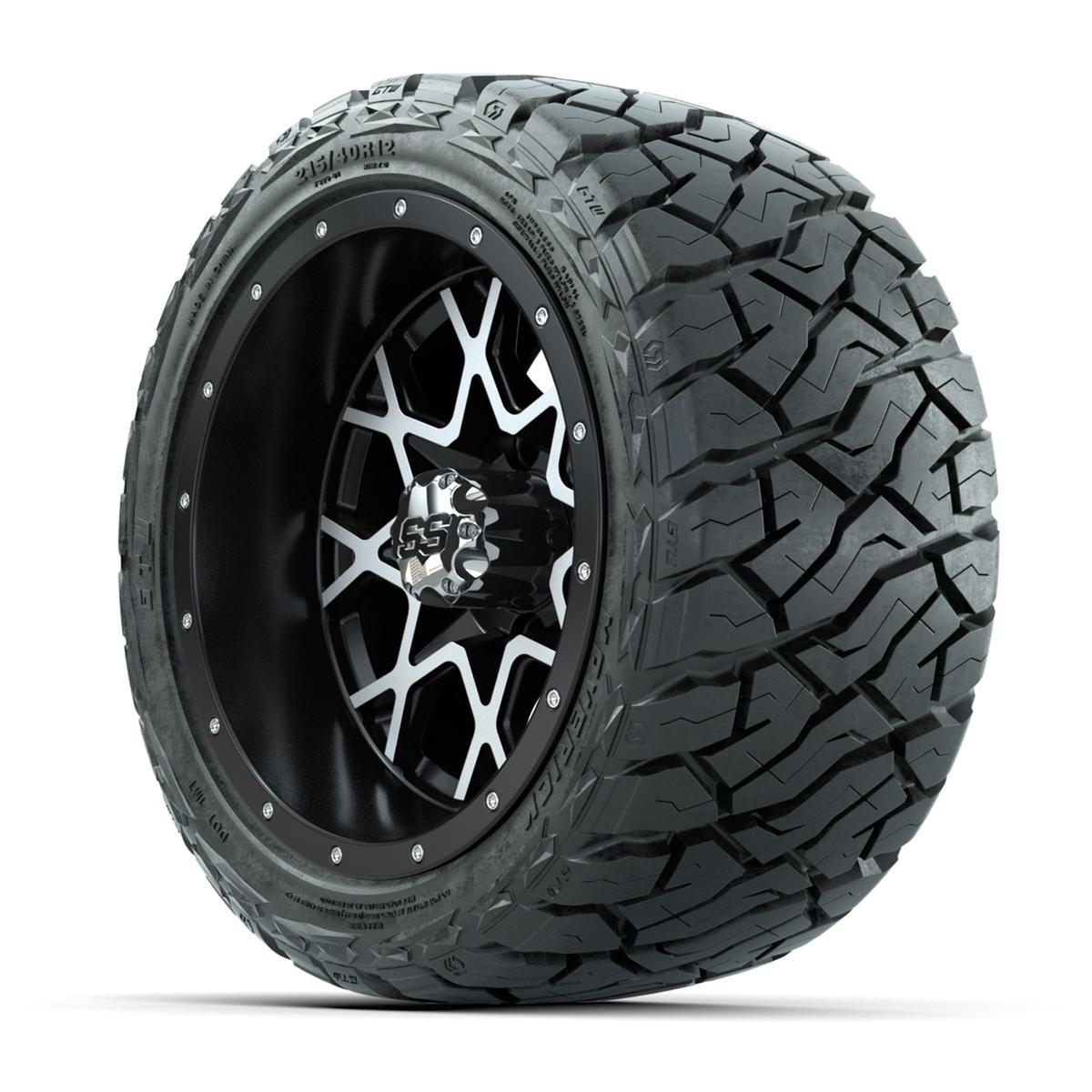 GTW Vortex Matte Black/Machined 12 in Wheels with 215/40-R12 Maverick Low-Profile All-Terrain Tires – Full Set