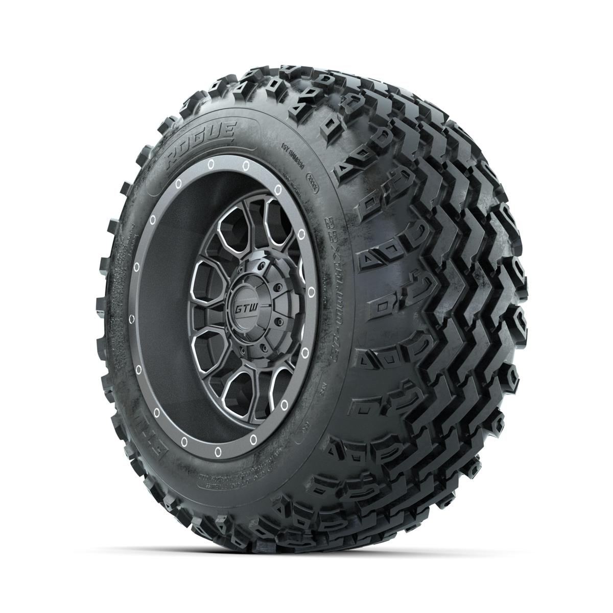 GTW Volt Gunmetal/Machined 12 in Wheels with 22x11.00-12 Rogue All Terrain Tires – Full Set