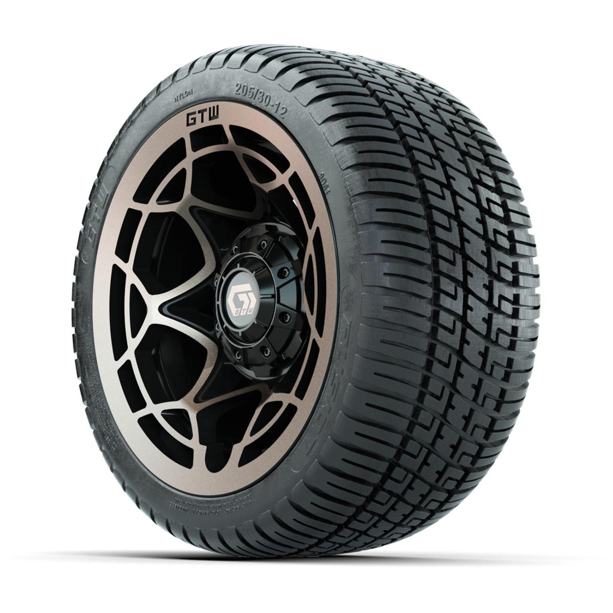 GTW&reg; Nexus Black with Bronze Face 12 in Wheels with 205/30-12 Fusion Street Tires – Full Set