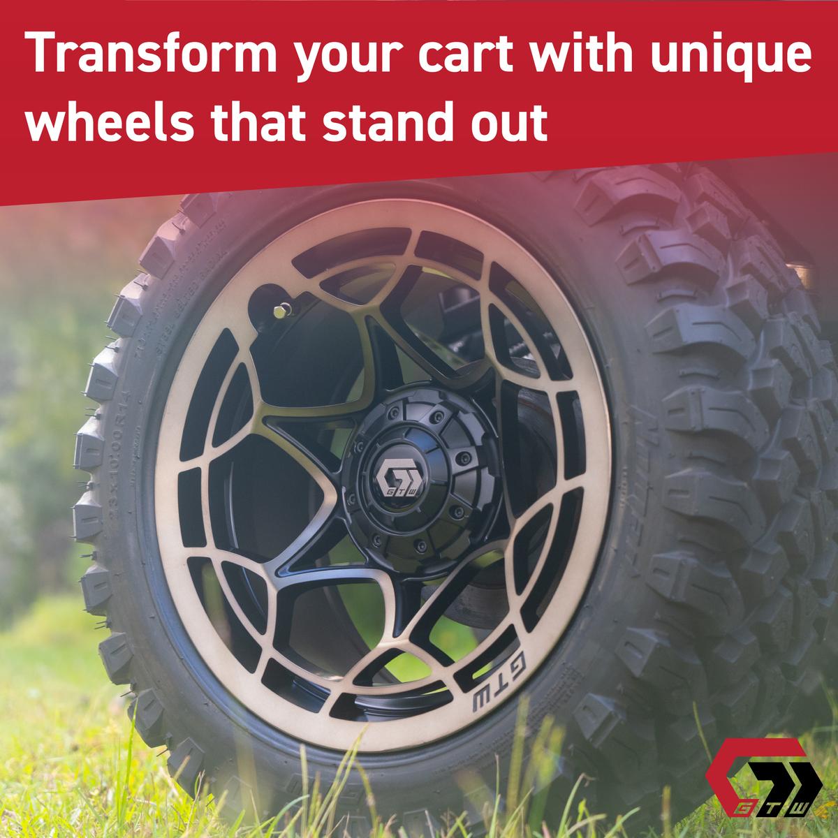 GTW&reg; Nexus Black/Silver 12 in Wheels with 23X10.00-12 Rogue All-Terrain Tires – Full Set