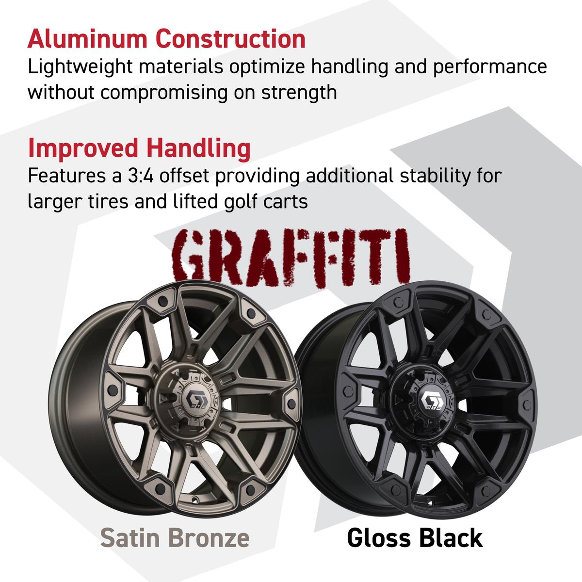GTW&reg; Graffiti Gloss Black 14 in Wheels with 23X10.00-14 Rogue All-Terrain Tires – Full Set