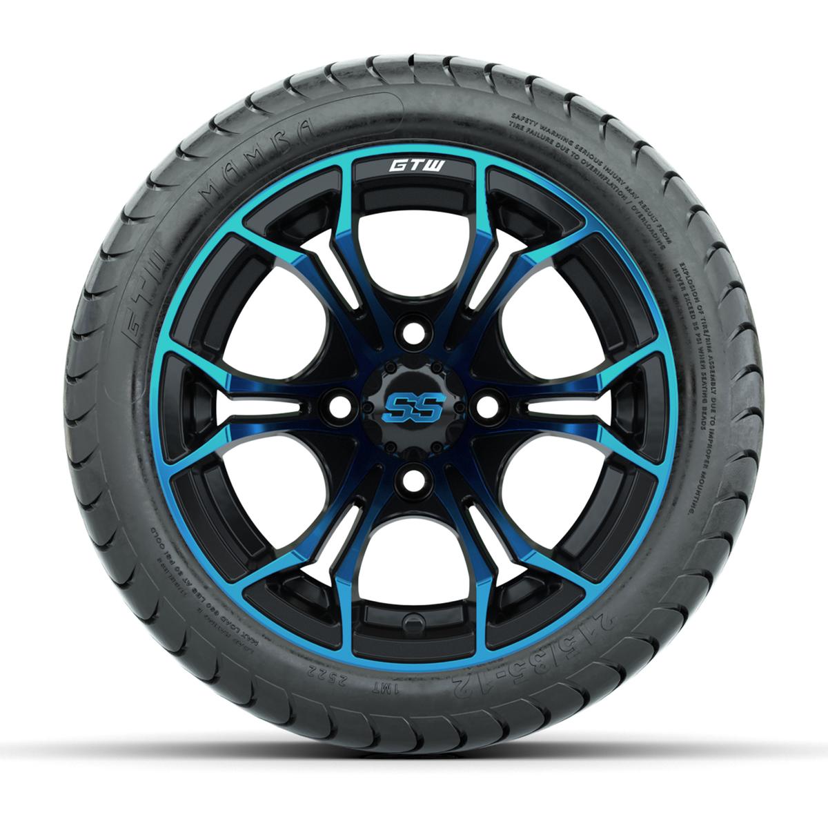 GTW Spyder Blue/Black 12 in Wheels with 215/35-12 GTW Mamba Street Tires – Full Set