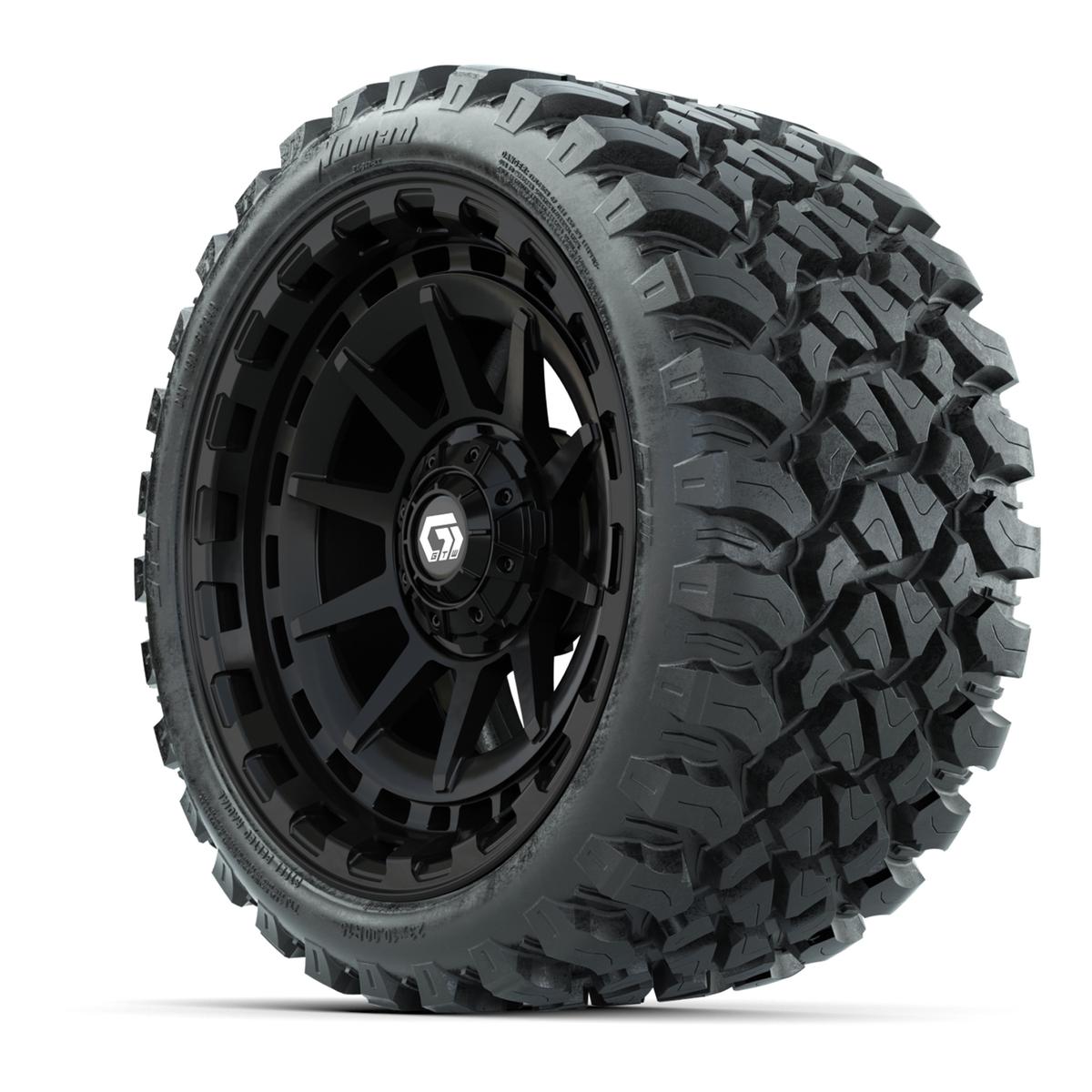 GTW® Barricade Gloss Black 15 in Wheels with 23x10-R15 Nomad Steel Belted Radial All-Terrain Tires – Full Set