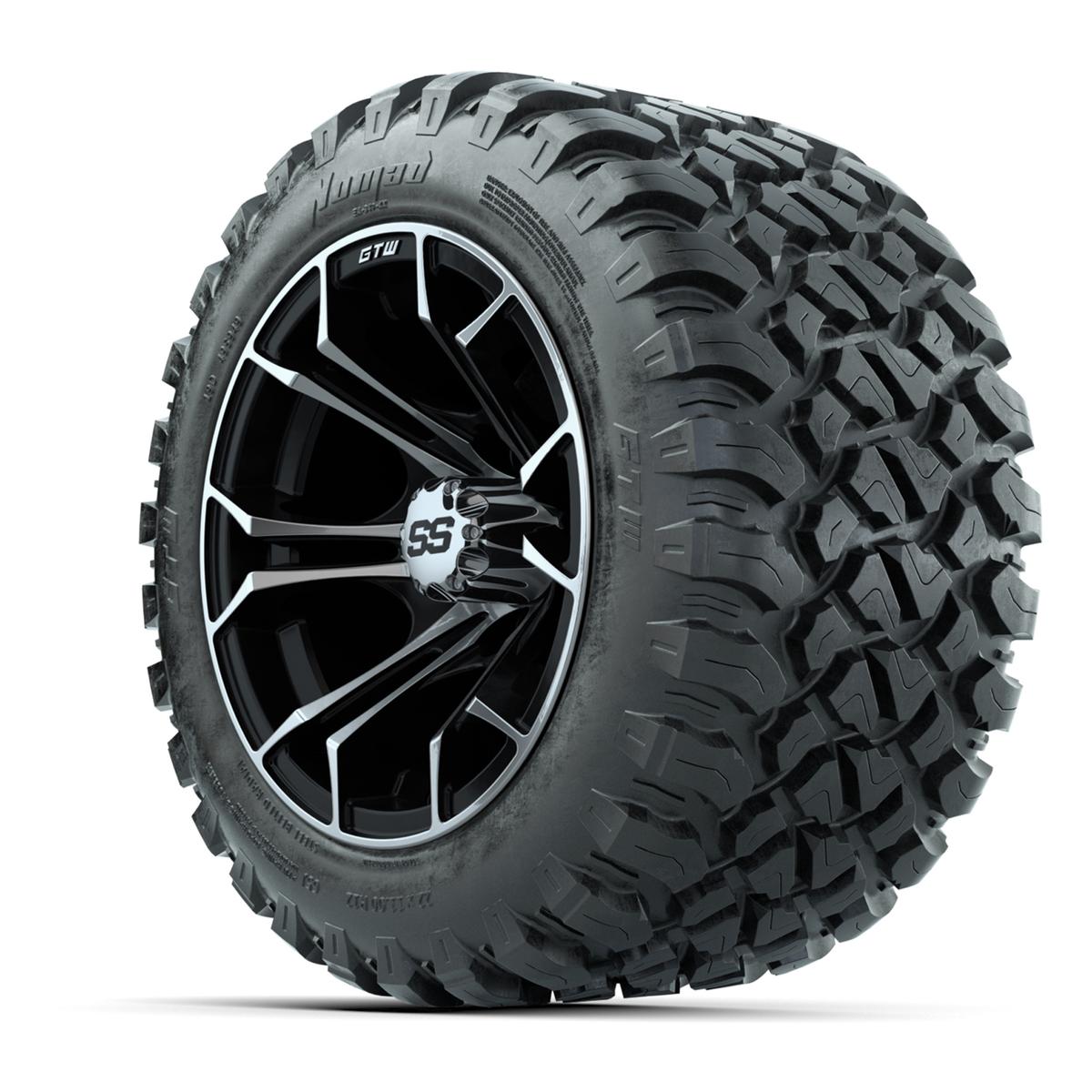 GTW&reg; Spyder Black/Machined 12 in Wheels with 22X11-R12 Nomad Steel Belt Radial All-Terrain Tires – Full Set