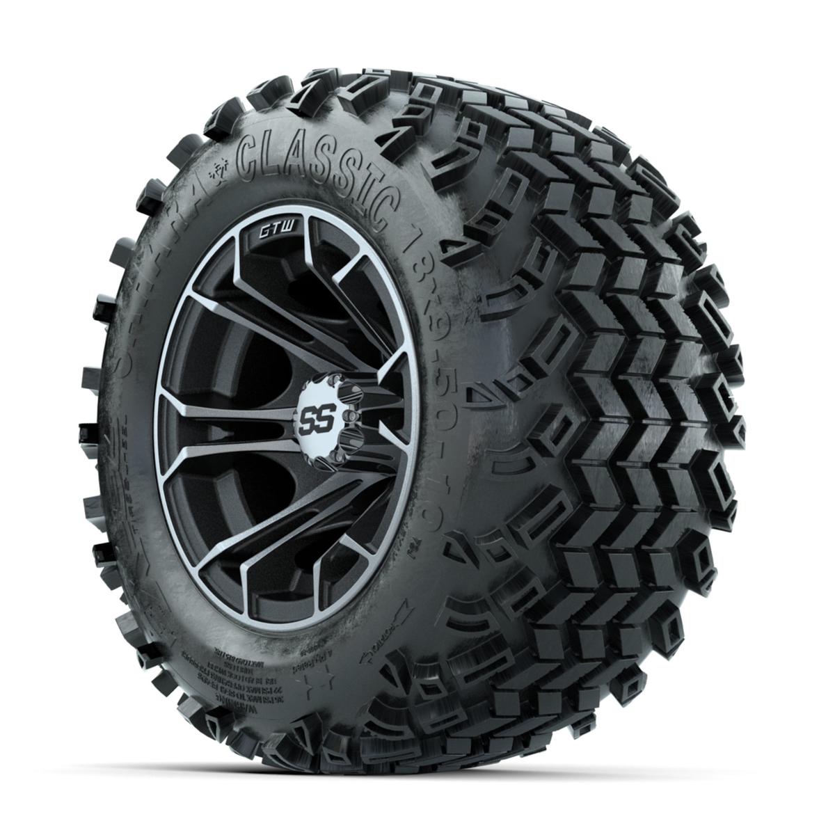 GTW Spyder Machined/Matte Grey 10 in Wheels with 18x9.50-10 Sahara Classic All Terrain Tires – Full Set