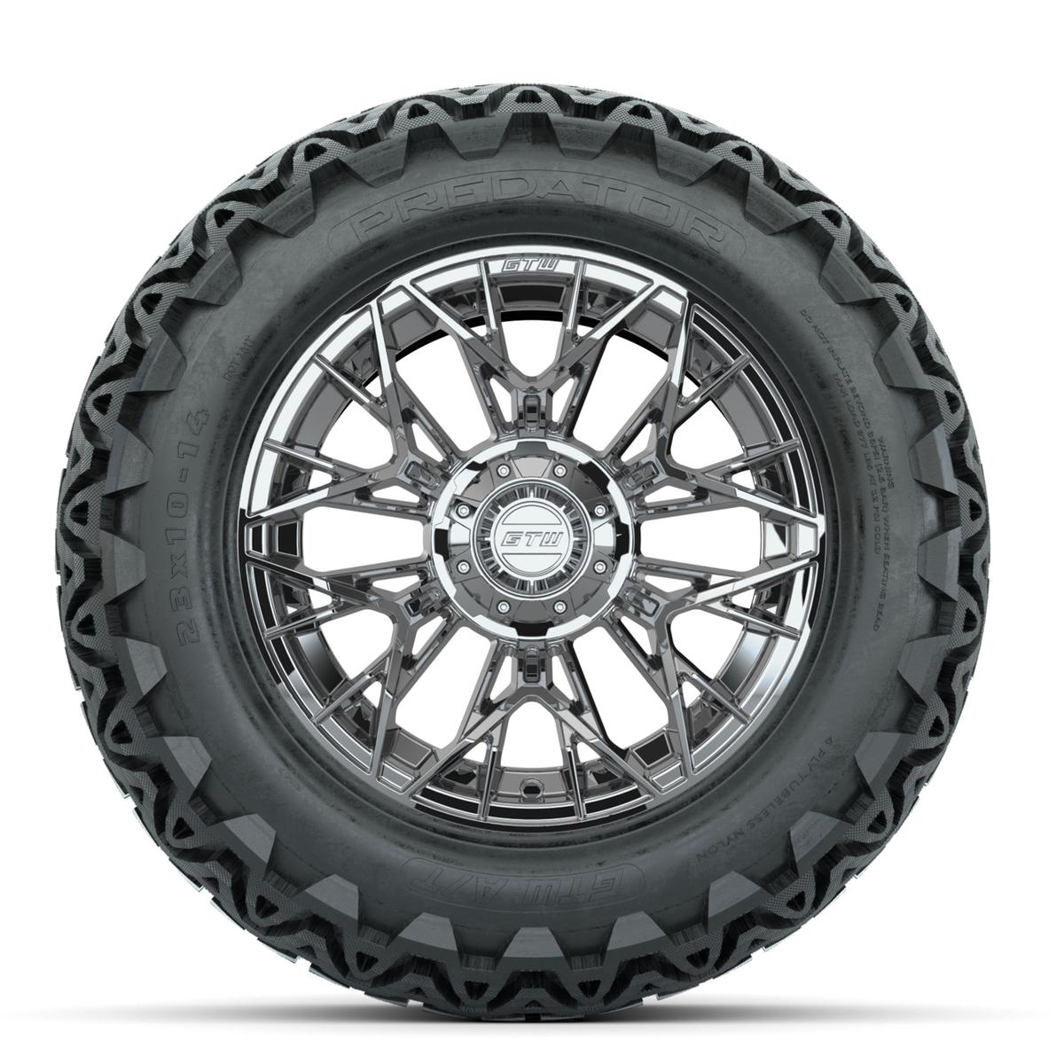 Set of (4) 14 in GTW® Stellar Chrome Wheels with 23x10-14 Predator All-Terrain Tires