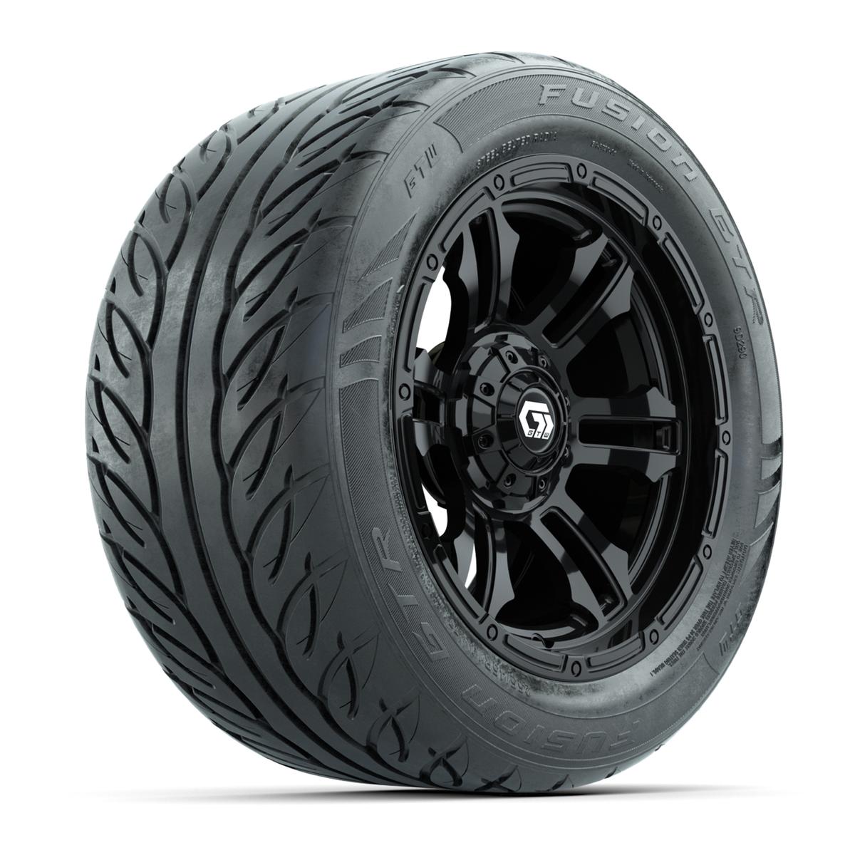 GTW&reg; Shogun Gloss Black 14 in Wheels with 255/45-R14 Fusion GTR Steel Belt Radial Street Tires – Full Set