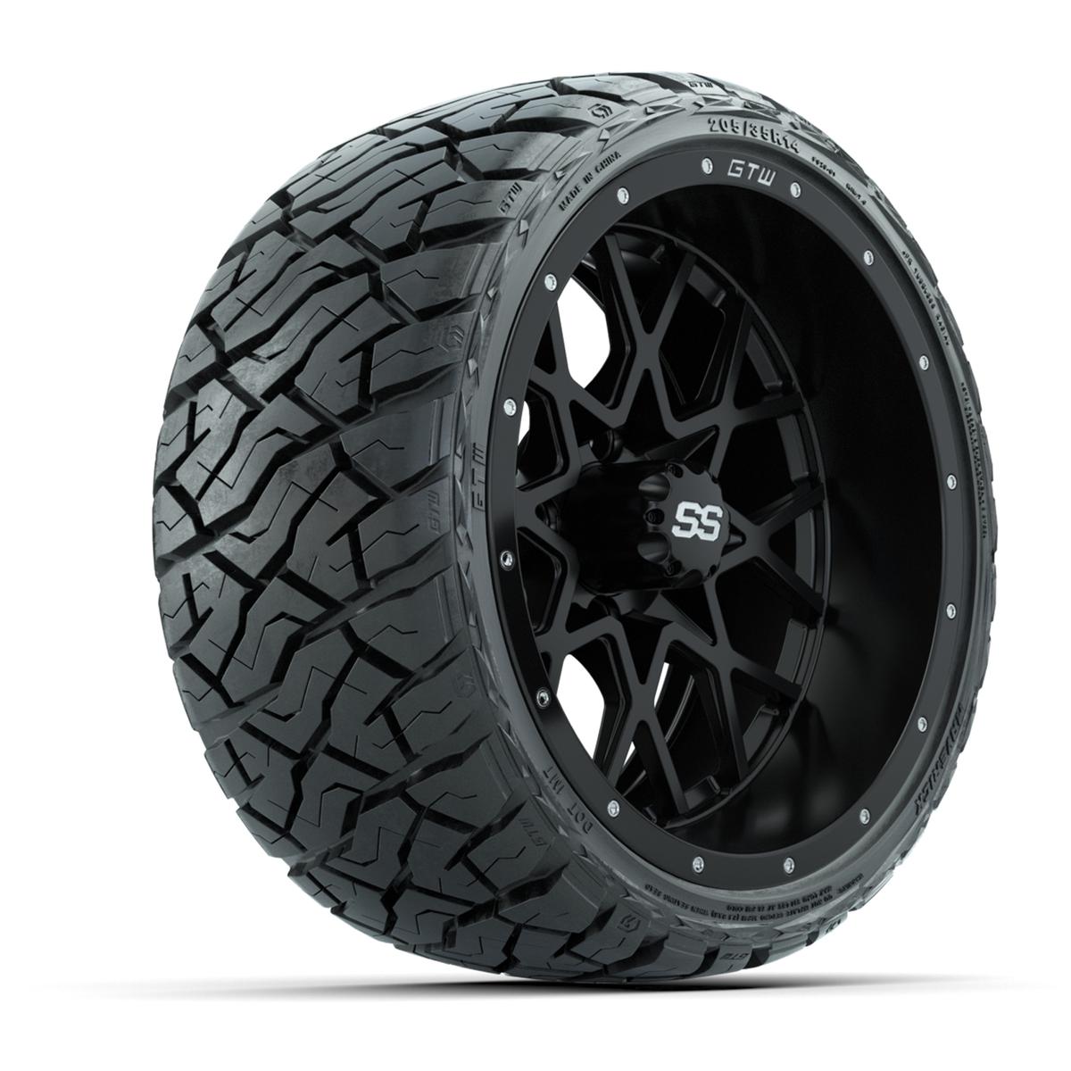 GTW Vortex Matte Black 14 in Wheels with 205/35-R14 Maverick Low-Profile All-Terrain Tires – Full Set