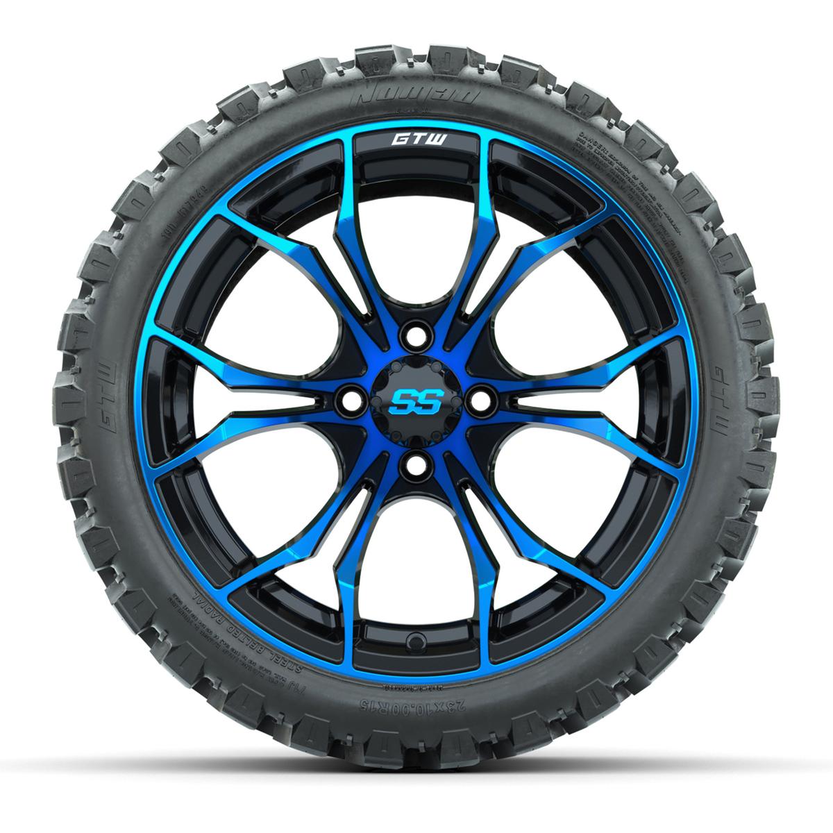 GTW Spyder Blue/Black 15 in Wheels with 23x10-R15 Nomad All-Terrain Tires – Full Set