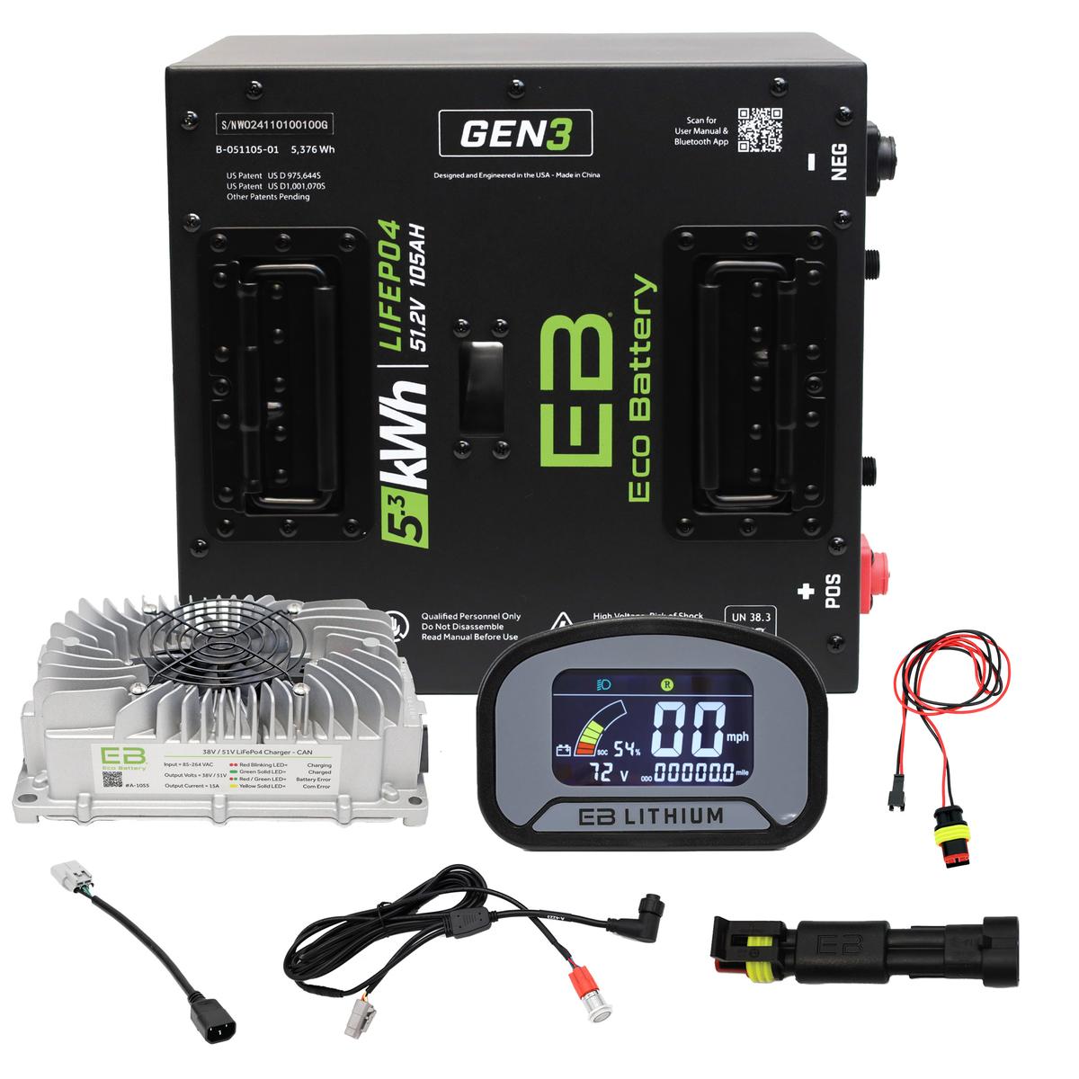 Advanced EV1 2021-2023 Eco Lithium 51v 105Ah GEN3 "AE MCU" Battery Bundle - Thru Hole