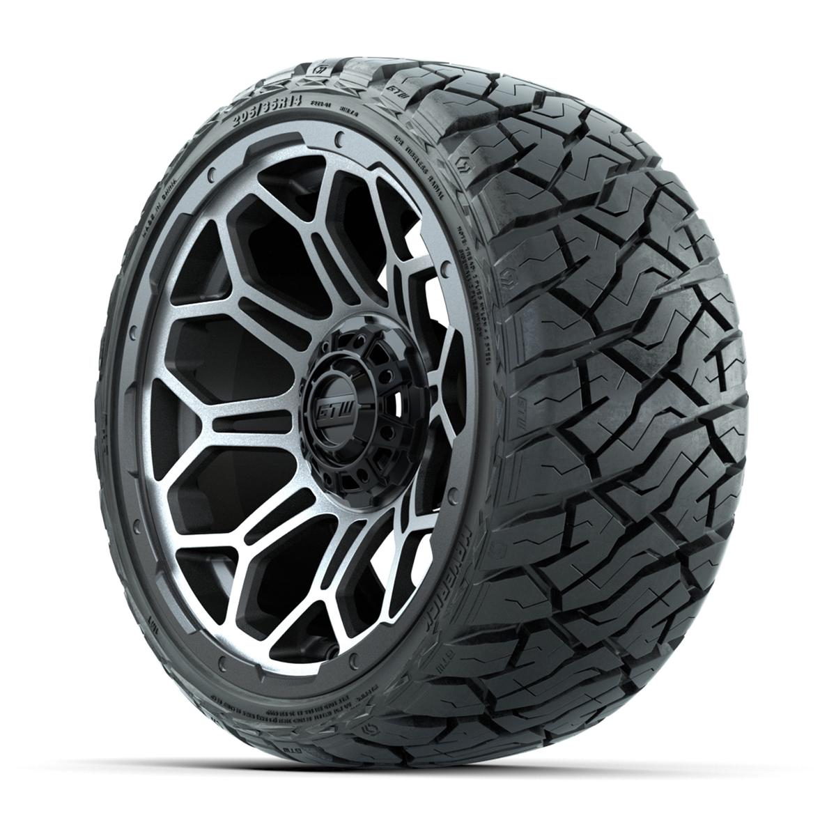 GTW&reg; Bravo Matte Gray/Machined 14 in Wheels with 205/35-R14 Maverick Low-Profile All-Terrain Tires – Full Set