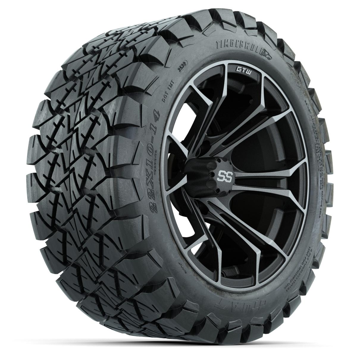 GTW Spyder Matte Grey 14 in Wheels with 22x10-14 GTW Timberwolf All-Terrain Tires – Full Set