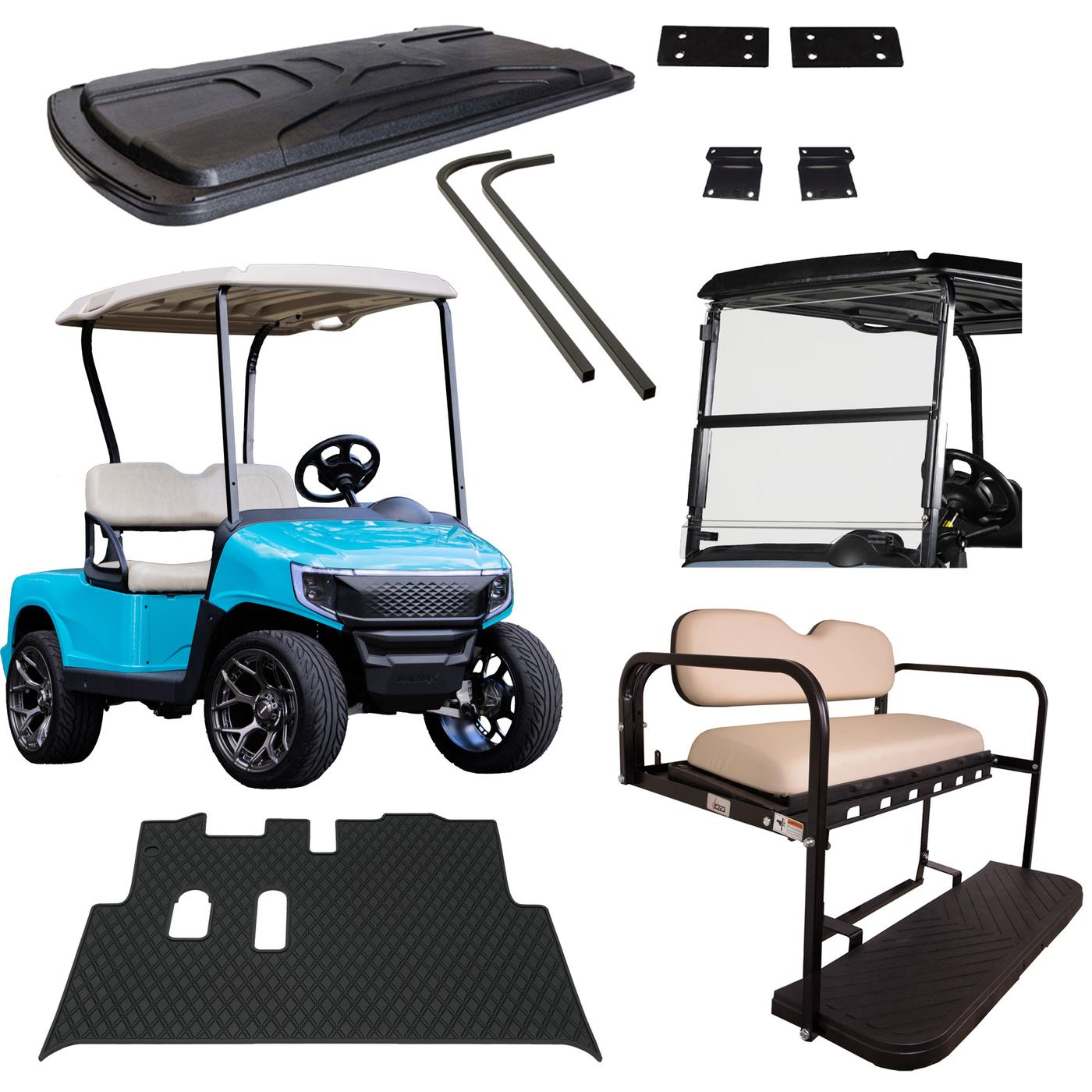 EZGO RXV Gold Refurb Package with Aqua Body & Tan Seats (Years 2008-2022)