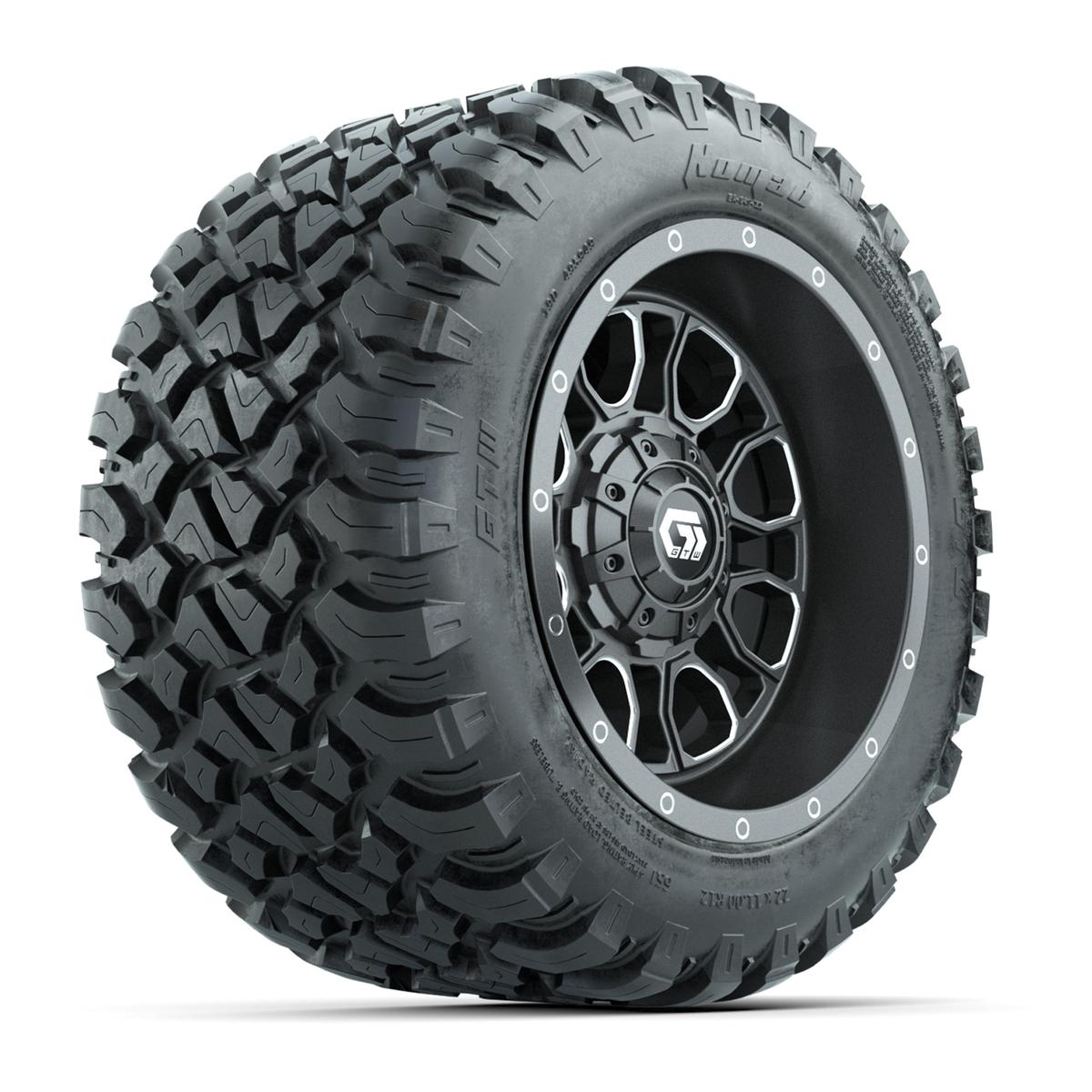 GTW Volt Gunmetal/Machined 12 in Wheels with 22x11-R12 Nomad All Terrain Tires – Full Set