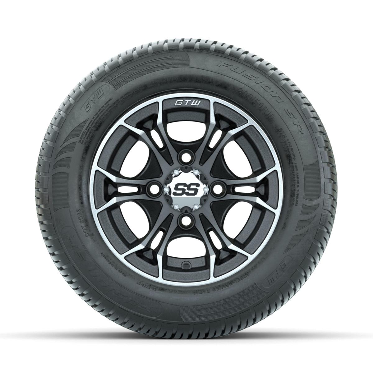 GTW Spyder Machined/Matte Grey 10 in Wheels with 205/50-10 Fusion SR Steel Belted Radial Tires – Full Set