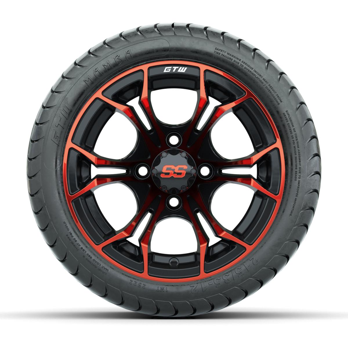 GTW Spyder Red/Black 12 in Wheels with 215/35-12 GTW Mamba Street Tires – Full Set