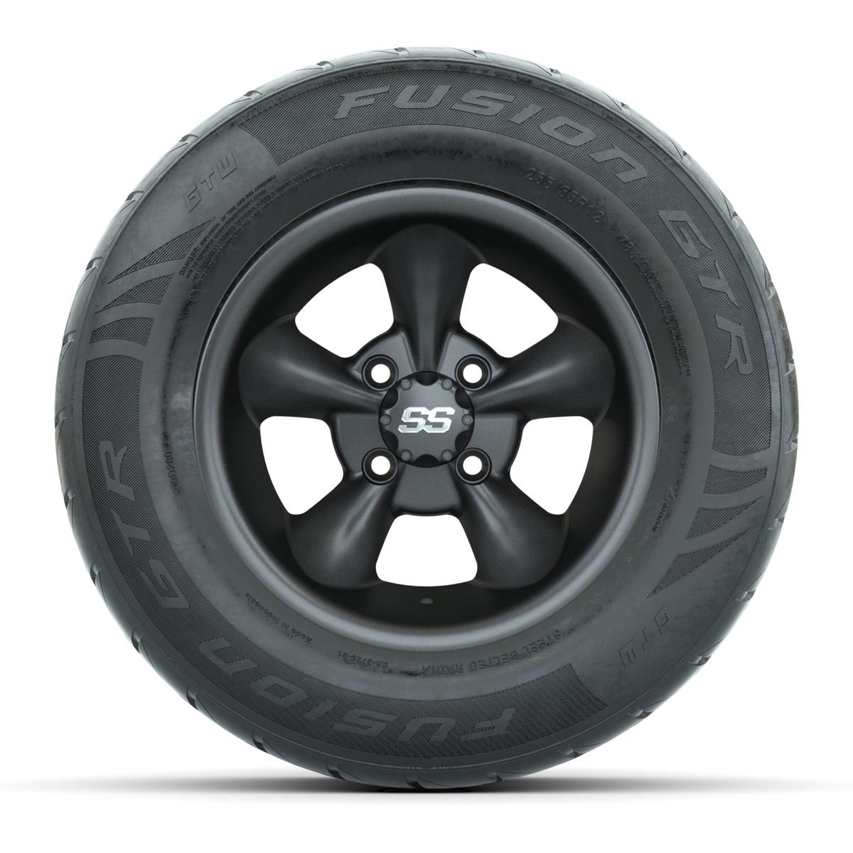 GTW&reg; Godfather Matte Gray 12 in Wheels with 255/55-R12 Fusion GTR Steel Belt Radial Street Tires – Full Set
