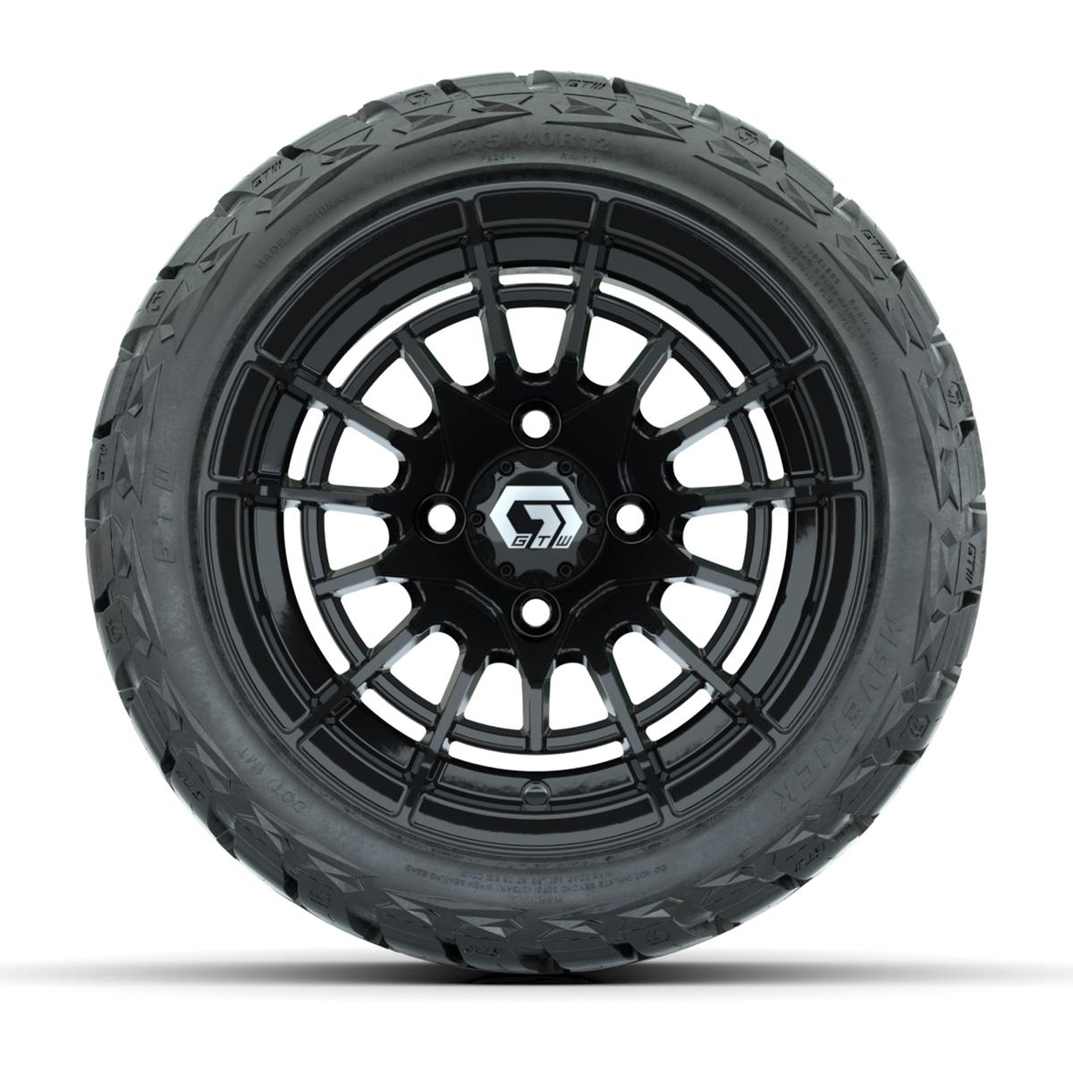 GTW Boost Gloss Black 12 in Wheels with 215/40-R12 Maverick Low-Profile All-Terrain Tires – Full Set