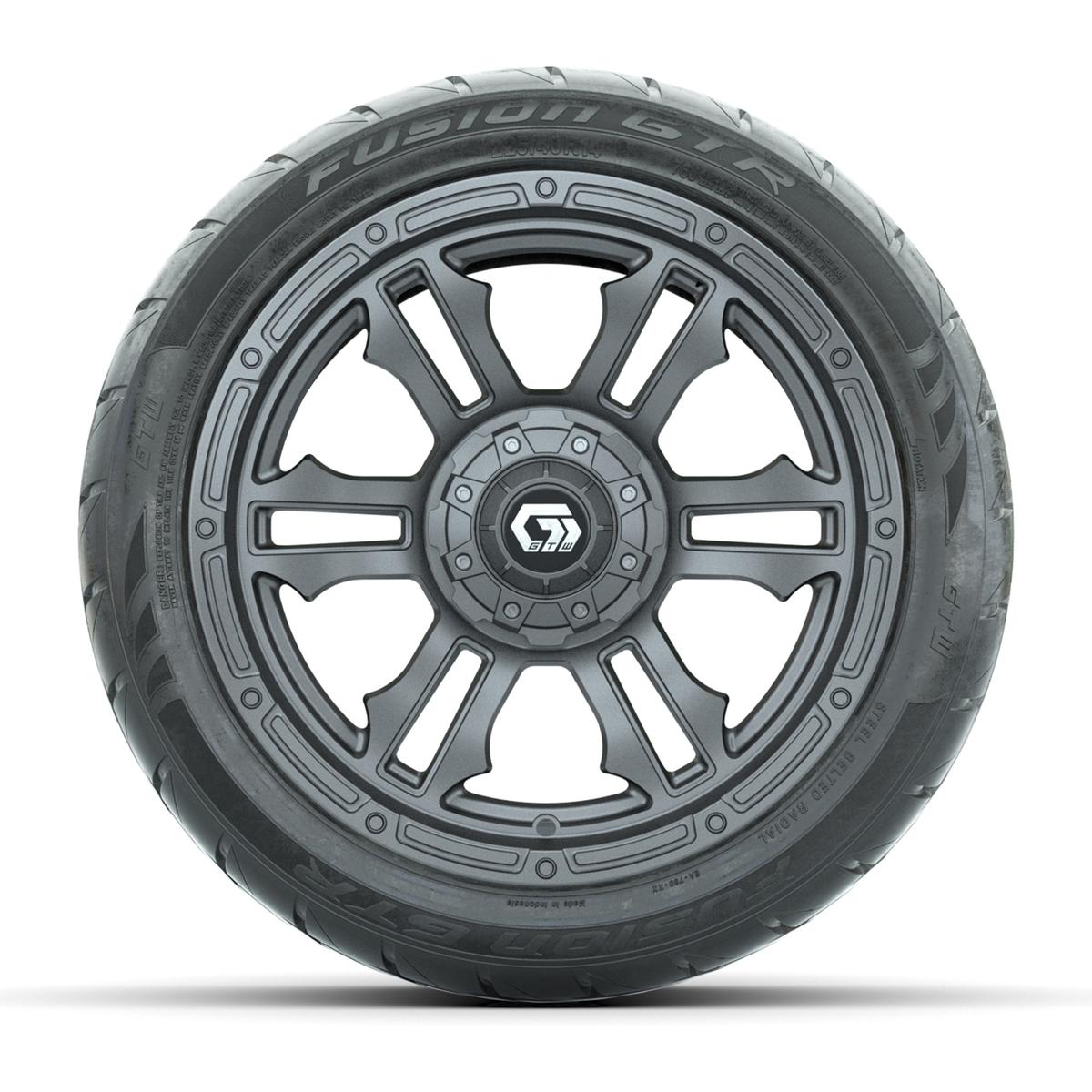 GTW&reg; Shogun Gunmetal 14 in Wheels with 225/40-R14 Fusion GTR Steel Belt Radial Street Tires – Full Set