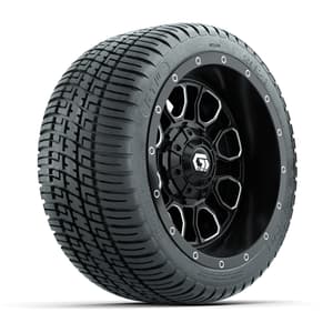 GTW&reg; Volt Black/Machined 12 in Wheels with 205/30-12 Fusion Street Tires – Full Set