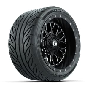 GTW&reg; Helix Black/Machined 12 in Wheels with 215/40-R12 Fusion GTR Steel Belt Radial Street Tires – Full Set