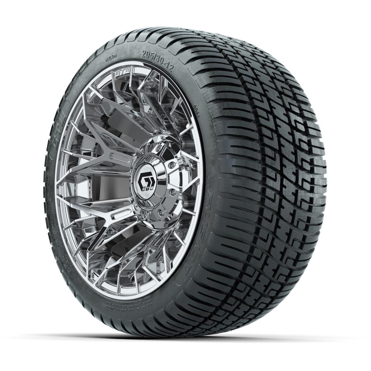 GTW&reg; Stellar Chrome 12 in Wheels with 205/30-12 Fusion Street Tires – Full Set