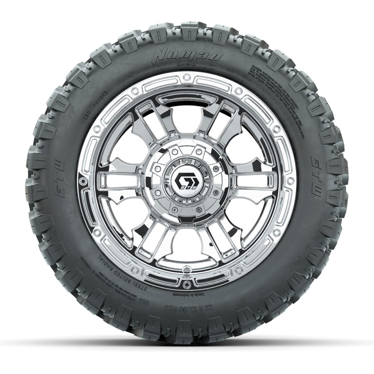 GTW&reg; Shogun Chrome 12 in Wheels with 22X11-R12 Nomad Steel Belt Radial All-Terrain Tires – Full Set