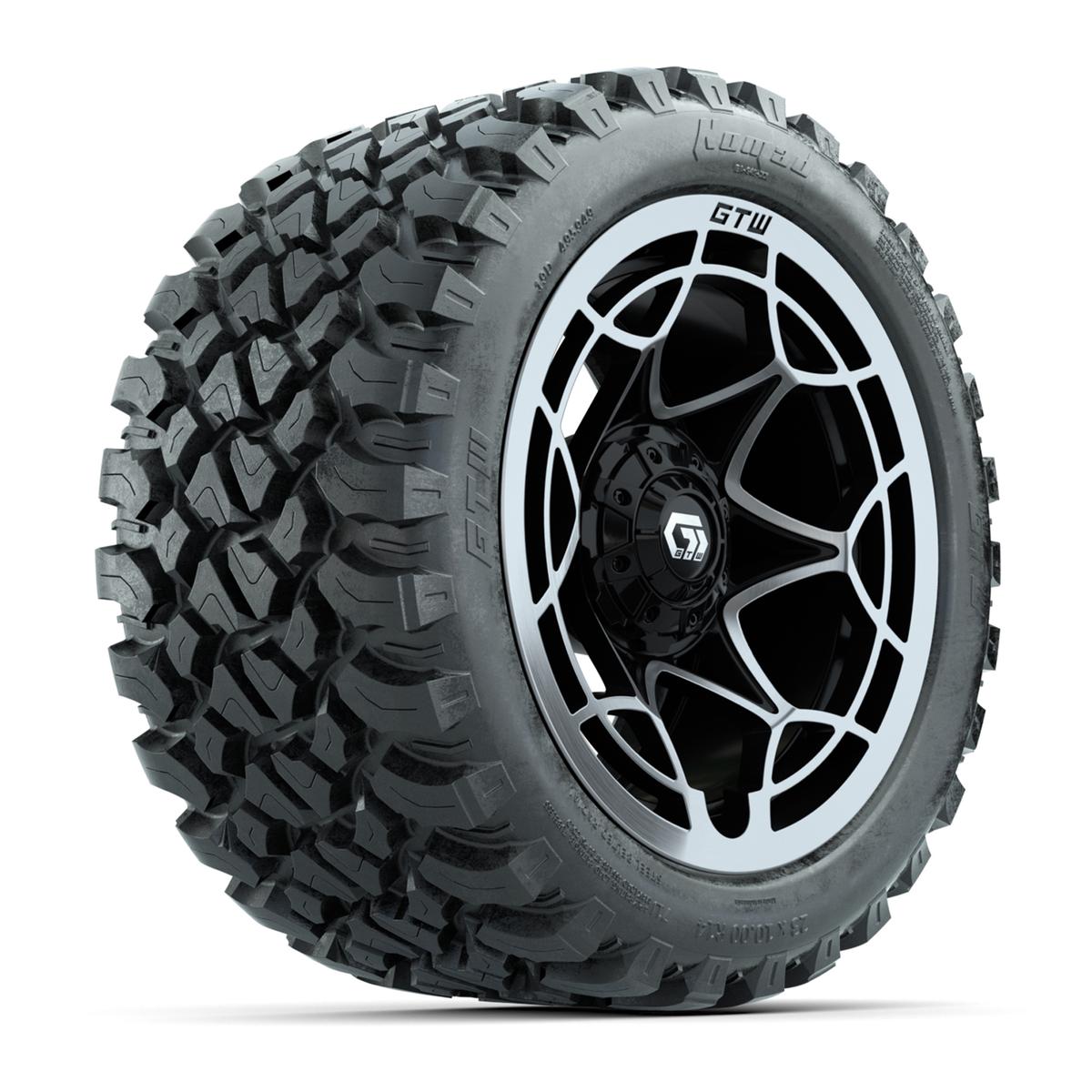 GTW&reg; Nexus Black with Silver Face 14 in Wheels with 23X10-R14 Nomad Steel Belt Radial All-Terrain Tires – Full Set