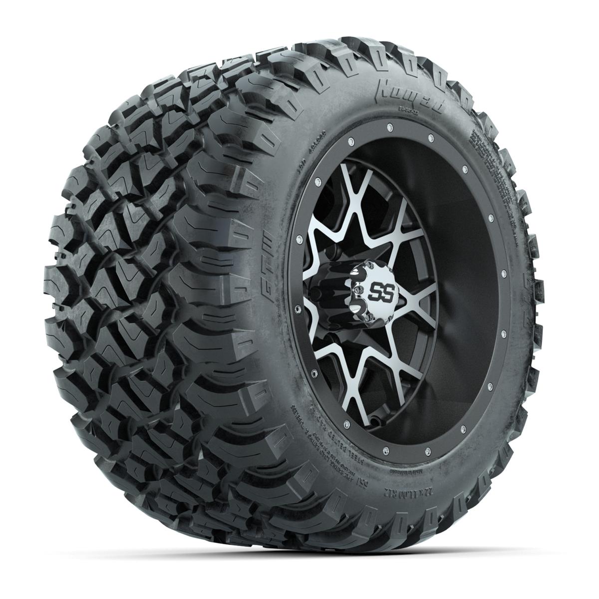 GTW&reg; Vortex 2 Matte Gray/Machined 12 in Wheels with 22X11-R12 Nomad Steel Belt Radial All-Terrain Tires – Full Set