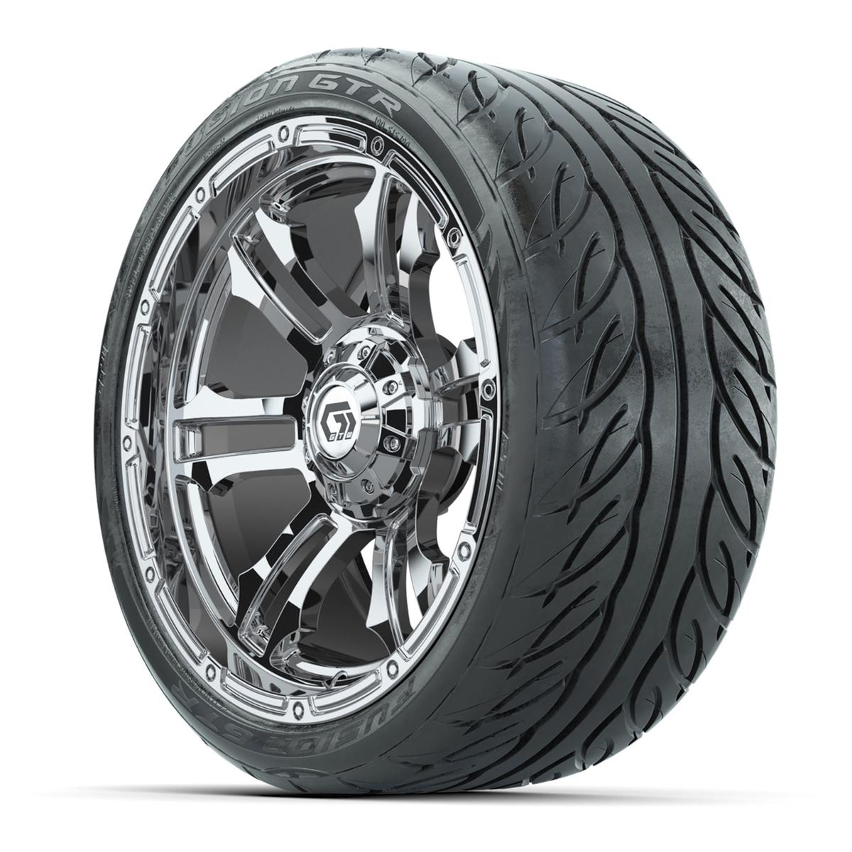 GTW® Shogun Chrome 15 in Wheels with 215/40-R15 Fusion GTR Steel Belted Street Tires – Full Set