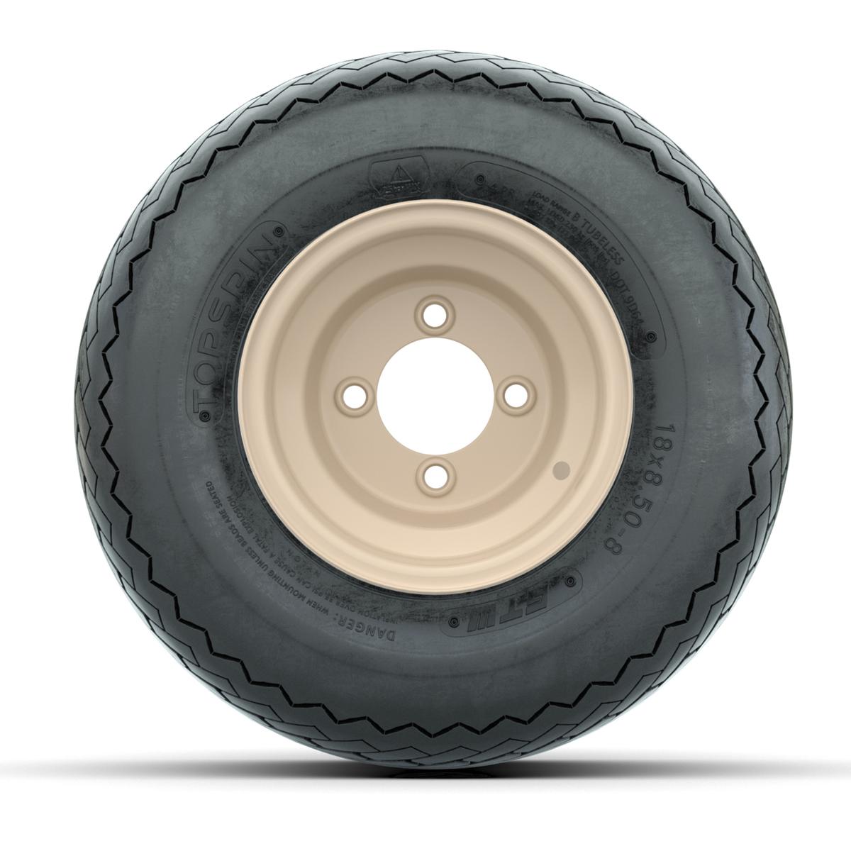 Set of (4) 8 in Beige Steel Wheels with 18 in GTW Topspin Tires