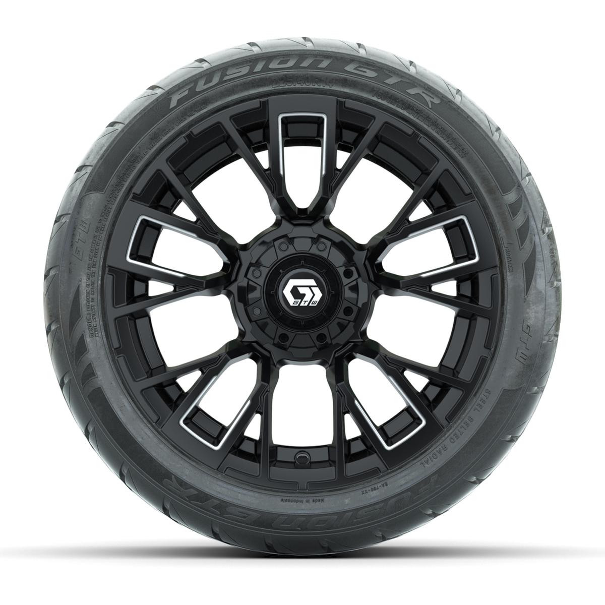 GTW&reg; Vandal Matte Black/Machined 14 in Wheels with 225/40-R14 Fusion GTR Steel Belt Radial Street Tires – Full Set