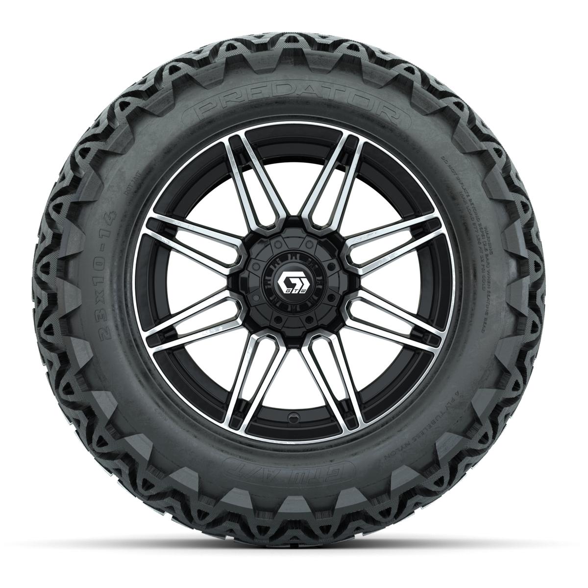 GTW® Stealth Gloss Black/Machined 14 in Wheels with 23x10-14 Predator All-Terrain Tires – Full Set