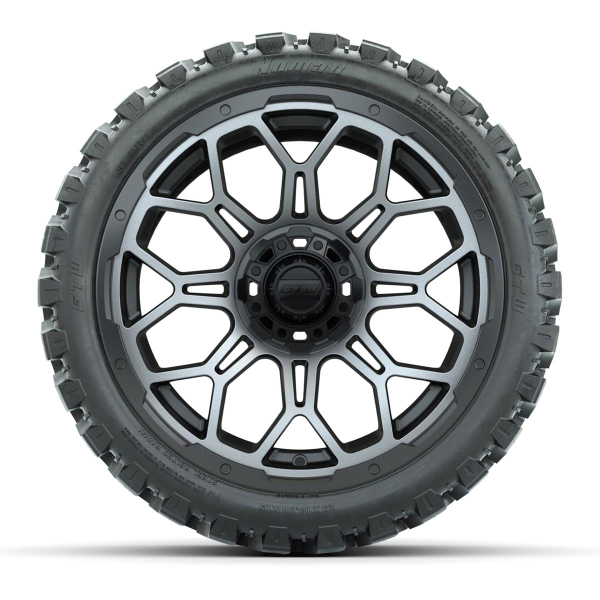 Set of (4) 15&Prime; GTW Bravo Matte Gray Wheels with 23x10-R15 Nomad All-Terrain Tires