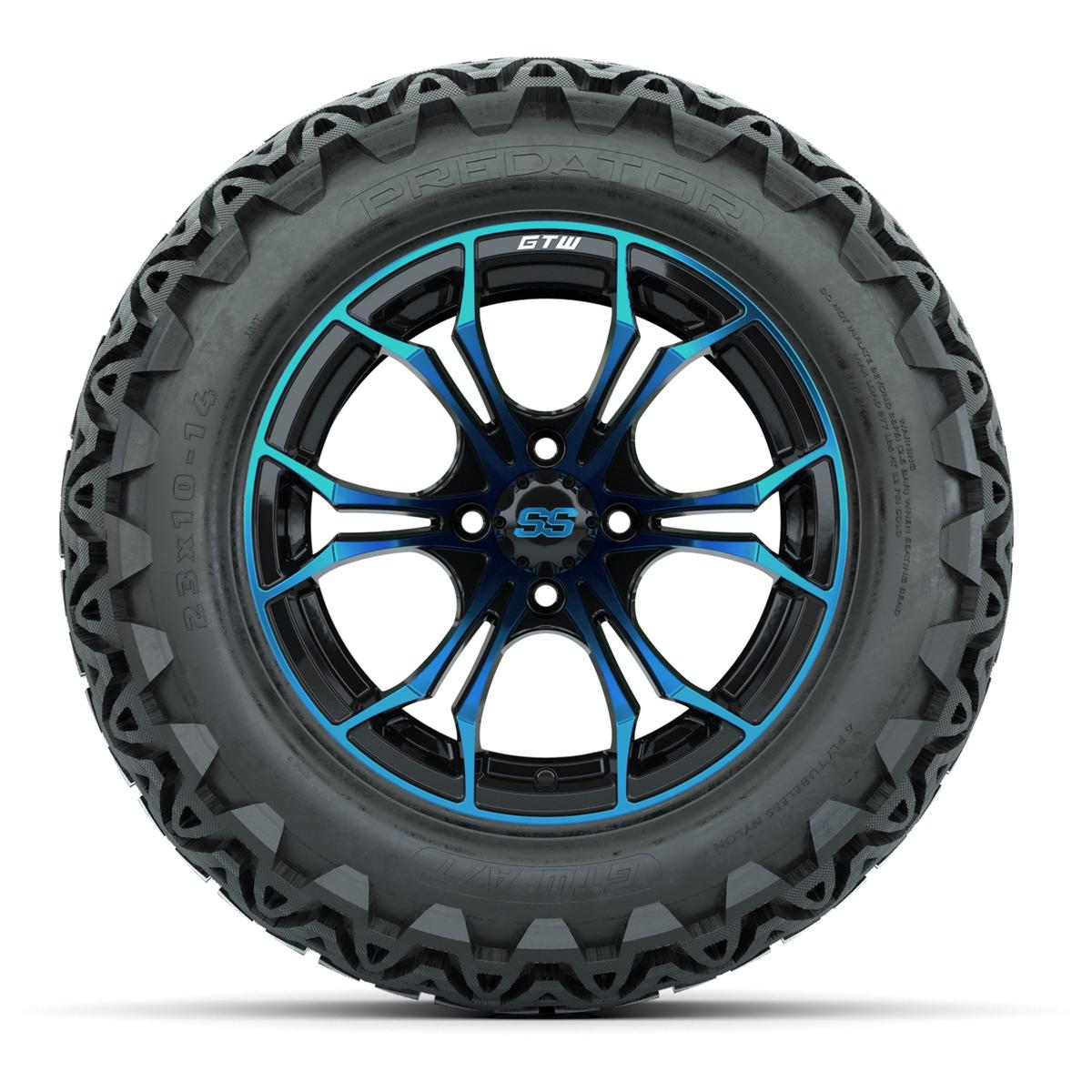GTW Spyder Blue/Black 14 in Wheels with 23x10-14 GTW Predator All-Terrain Tires – Full Set