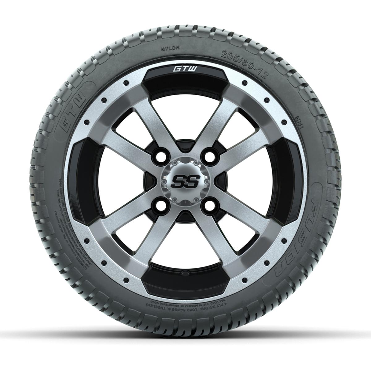 GTW Storm Trooper Black and Machined 12 in Wheels with 18in Fusion Street Tires – Set of 4