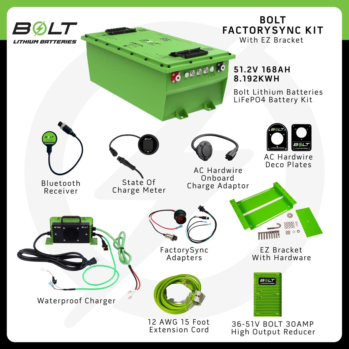Bolt Energy Club Car 51V 168AH Heated Standard Battery FactorySync Kit