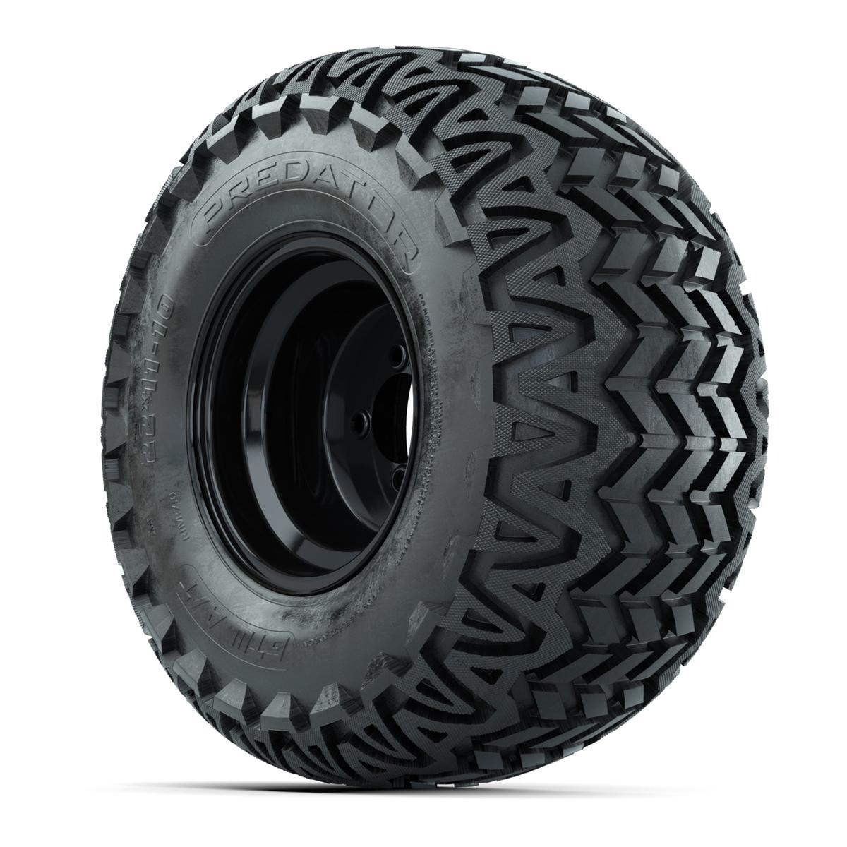 Set of (4) 10 in Black Steel Offset Wheels with 22x11-10 Predator All Terrain Tires