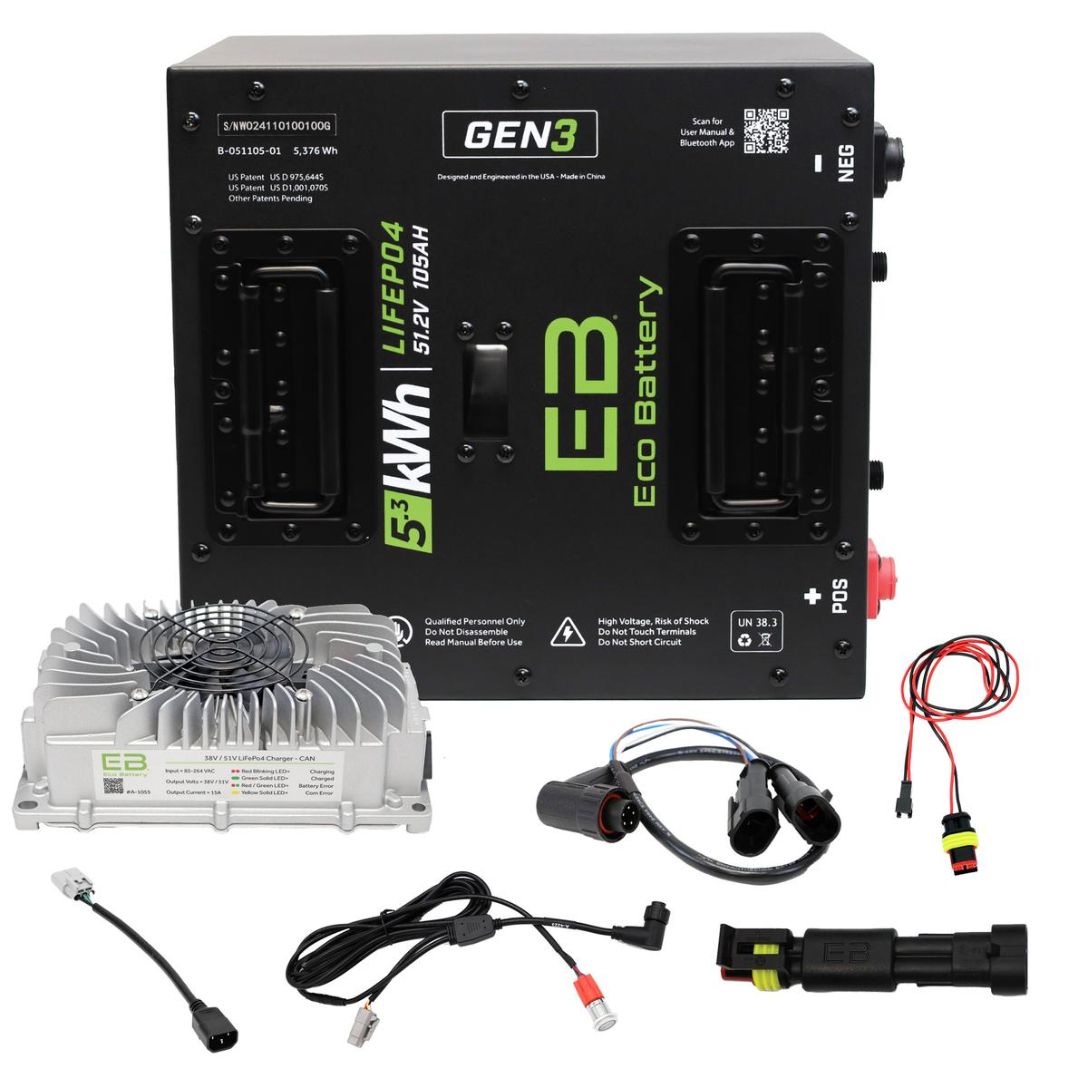 Advanced EV1 Eco Lithium 51v 105Ah GEN3 Battery Bundle - Thru Hole