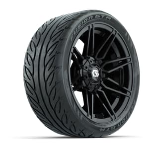 GTW® Stealth Gloss Black 14 in Wheels with 205/40-R14 Fusion GTR Steel Belted Street Tires – Full Set