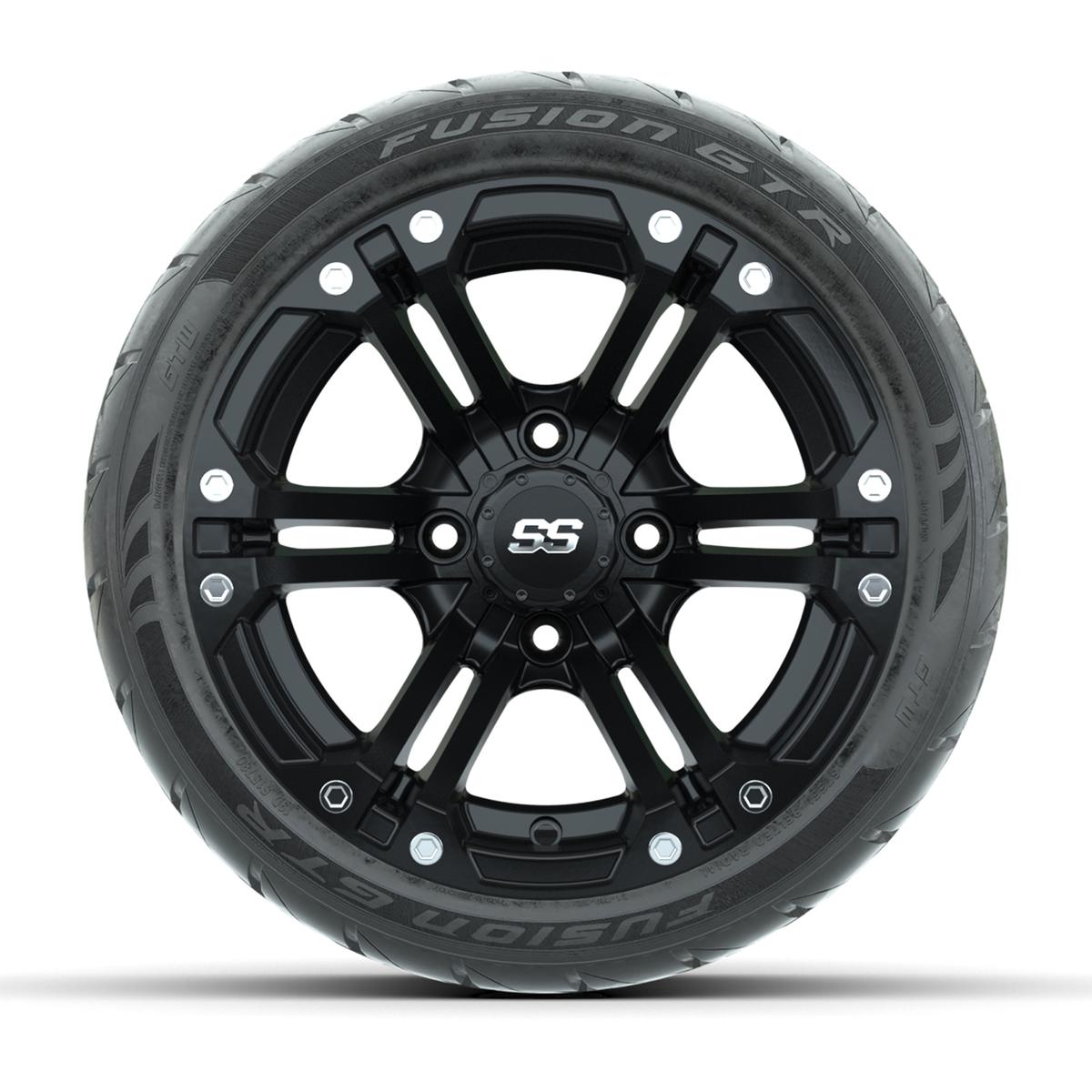 GTW&reg; Specter Matte Black 12 in Wheels with 215/40-R12 Fusion GTR Steel Belt Radial Street Tires – Full Set