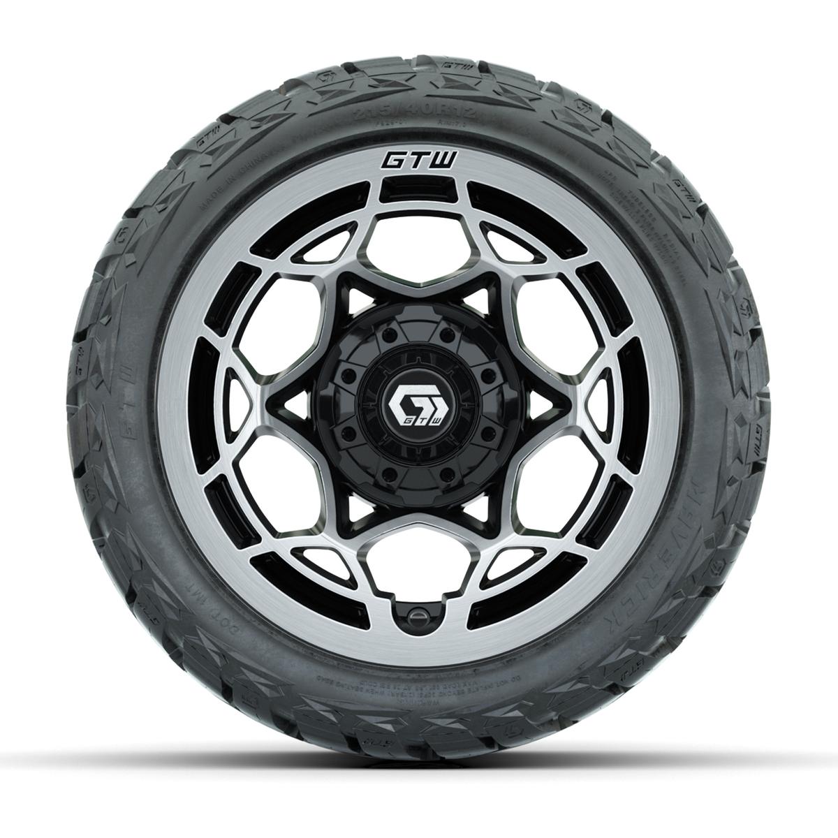 GTW Nexus Gloss Black/Silver 12 in Wheels with 215/40-R12 Maverick Low-Profile All-Terrain Tires – Full Set