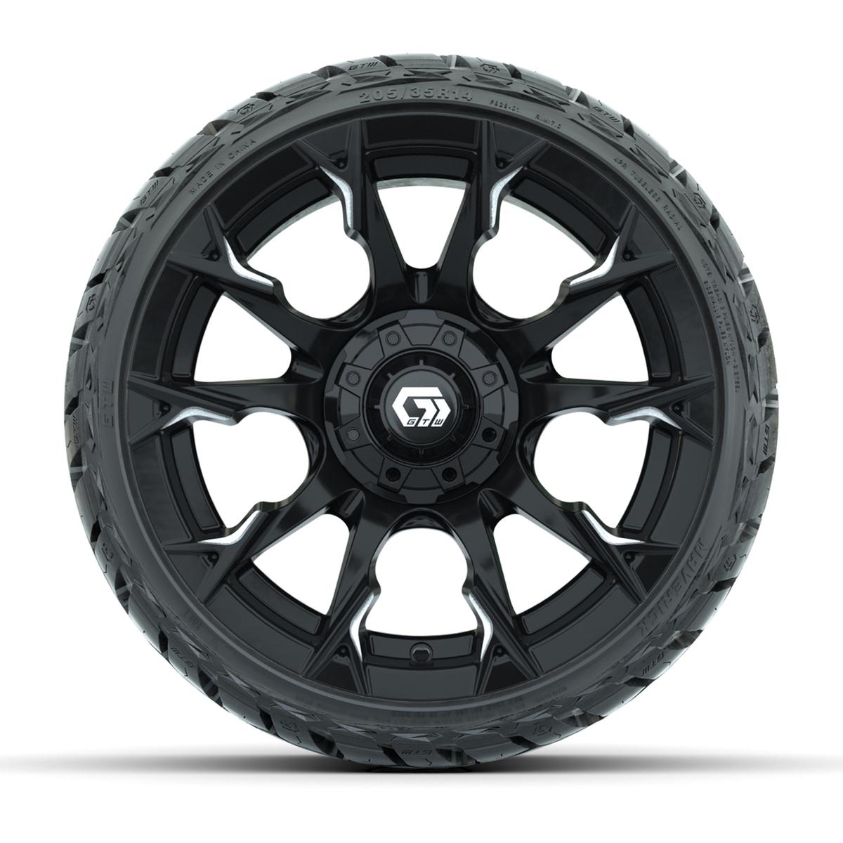 GTW Diablo Gloss Black/Machined 14 in Wheels with 205/35-R14 Maverick Low-Profile All-Terrain Tires – Full Set